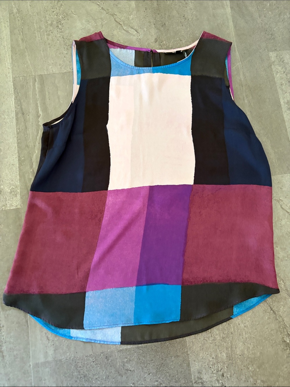 DKNY Colorblock Sleeveless Camisole in Purple, Blue, Black & Cream